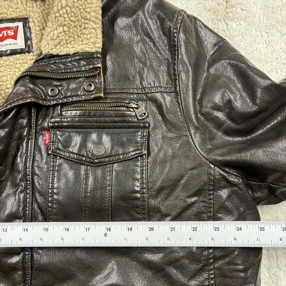 Levi's Aviator Jacket Mens XL Brown Faux Leather Fleece Lined Insulated Bomber
